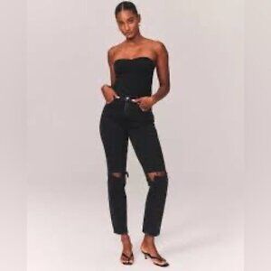 Abercrombie 90’s Straight Ultra High Rise  Ripped Distressed Jeans 26 Black